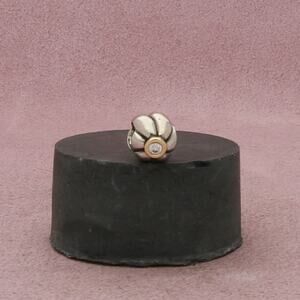 pandora sterling silver & 14k gold cz blooming pearl dangle bead charm pendant